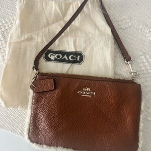 Coach Tan Leather Wristlet with Silver Accents